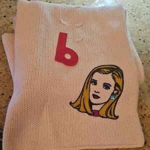 Limited Edition Gap Knit Scarf with Red Letter B and Barbie Face